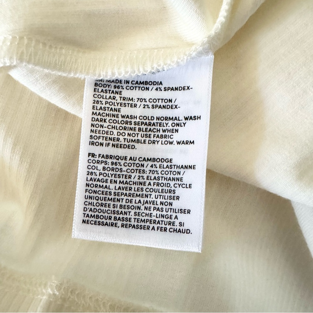 Lands' End Ribbed Polo Tee Off White Green Trim Size M - Picture 7 of 7